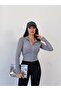 Women's Clothing Zipper Detail Finger Insert Long Sleeve Mock Neck Short Sweatshirt - 2