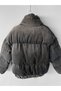 Gray Turtleneck Velvet Corded Fabric Filled Coat - 4