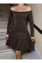 Women's Shoulder Detail Mini Dress Brown - 6