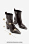Women's Pointed Toe Metal Toe Zippered Thick Heeled Boots Berne Brown - 8