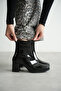 Zippered Blunt Toe Patent Leather Black Women's Boots (Non-Slip Sole 9 cm) - 5
