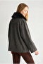 Women's Fur Collar Patterned Draped Oversized Mold Jacket D99841 - 4