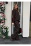 Women's Bitter Brown Modal Knitwear Double Suit – Zippered K Hooded Top & Wide Leg Pants 7702 - 2
