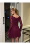Women's Guipure Detailed Lined Dress Burgundy - 5