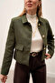 Elan Gold Button Detailed Suede Khaki Jacket - 2