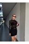 Women's Black Mock Neck Lace Tulle Blouse - 3