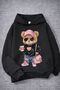 Children's Black Glasses Bear Printed Hooded Sweatshirt