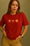 تي شيرت نسائي باللون الأحمر نجم البحر مطبوع قصة فضفاضة