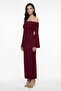 Women's Burgundy Carmen Collar Stylish Evening Dress - 2