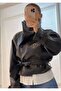 New Season Mock Neck Buttoned Tie-Detail Leather Trench Coat for Women