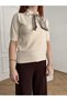 Polo Neck Scarf Detail Short Sleeve Slim Fit Knit Bluse - 3
