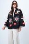 Black Embossed Floral Embroidered Oversize Jacket Vs01554 - 3