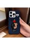 iPhone 15 Pro Compatible Blue Leather Textured Silicone Protects Camera Shock-Absorbing Case Hedgehog
