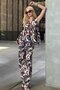 Women's Ecru-Black Blouse with Tie Detail and Palazzo Pants Floral Patterned Set Vs00203 - 5
