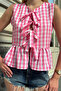 Pink Tie-Detail Skirted Flounce Sleeveless Blouse Vs00201 - 2