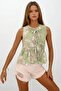 Green Crew Neck Bowknot Patterned Skirt Valon Woven Blouse Vs00192