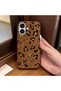 iPhone 16 Compatible Brown Leather Textured Silicone Protects Camera Shock-Absorbing Case Leopard