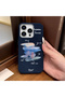 iPhone 15 Pro Compatible Blue Leather Textured Silicone Protects Camera Shock-Absorbing Case
