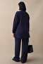 Slit Navy Blue Modal Suit with Tie - 5