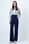 Navy Blue Elastic Waist Button Closure Double Pocket Trousers Vs01456 - 3
