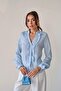 Women's Blue Judge Collar Shirt with Ruffles on the Front Vs00665 - 3