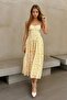 Women's Yellow Heart Neckline Floral Patterned Slim Strap Flared Dress Vs00742 - 4