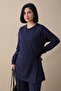 Slit Navy Blue Modal Suit with Tie - 2