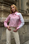 Pink Striped Contrast Long Sleeve Asymmetrical Button Detailed Crop Shirt Vs00920 - 2