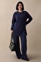 Slit Navy Blue Modal Suit with Tie