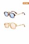 Retro Square Sunglasses Set of 2 Leopard Blue Glass and Clear Beige Glass Uv400 Protected