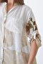 Beige Hakim Collar Floral Patterned Linen Shirt Vs01444 - 2