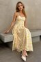 Women's Yellow Heart Neckline Floral Patterned Slim Strap Flared Dress Vs00742 - 3