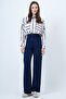 Navy Blue Elastic Waist Button Closure Double Pocket Trousers Vs01456 - 2