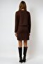 Women's Bitter Brown Square Neck Short Sleeve Mini Dress and Buttoned Crop Cardigan Set Vs00963 - 6