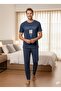 Men's Dark Blue Short Sleeve Summer Pajama Set - 2