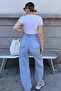 Women's Ice Blue 5 Pocket Baggy Jean Trousers V00044-B - 5
