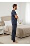 Men's Navy Blue Short Sleeve Summer Comfortable Pajama Set - 3