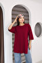 Burgundy Oversize Double Sleeve Long T-Shirt with Side Slits |   Cotton Basic Crew Neck Single Jersey Fabric Casual Comfortable T-Shirt |   Standard Size All Season - 8