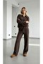 New Season Women's Modal Fabric Front Placket V-Neck Blouse and Trousers Two-Piece Suit 0060 - 3