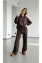 New Season Women's Modal Fabric Front Placket V-Neck Blouse and Trousers Two-Piece Suit 0060 - 2