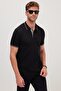 Men's Slim Fit Slim Fit 100% Cotton Soft Textured Cool Fabric Solid Pique Black Polo Neck T-Shirt - 2