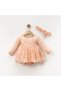 Sienna Baby Girl Salmon Color Brode Embroidered Fisto Dress and Bandana Set - 3