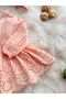 Sienna Baby Girl Salmon Color Brode Embroidered Fisto Dress and Bandana Set - 5
