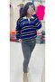Women's Striped Polo Neck Sweater - 4