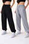2-Piece High Waist Winter Fleece-Lined Unisex Full-Fit Elastic Leggings Sweatpants