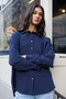 Navy Blue Velvet Striped Oversized Shirt - 5000 - 3
