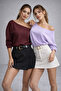 Women's 2-Pack Burgundy - Lilac Off-Shoulder Modal Blouse - 3