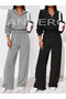 Winter Fleece-Lined Women's 2-Piece (Black + Grey) Sweatpants with Cotton Inside, Loose Fit, Baggy, Plus Size, with Pockets