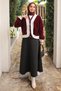 Burgundy Pleated Angora Soft Knit Cardigan with Stone Detail - 2