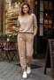 Beige Three-Thread Brushed Inside Compact Tracksuit Set